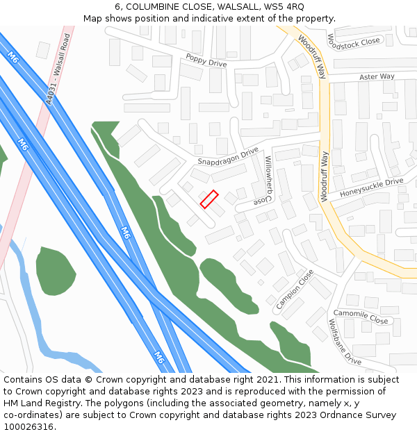 6, COLUMBINE CLOSE, WALSALL, WS5 4RQ: Location map and indicative extent of plot
