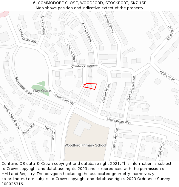 6, COMMODORE CLOSE, WOODFORD, STOCKPORT, SK7 1SP: Location map and indicative extent of plot