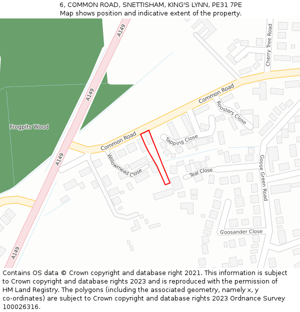 6, COMMON ROAD, SNETTISHAM, KING'S LYNN, PE31 7PE: Location map and indicative extent of plot