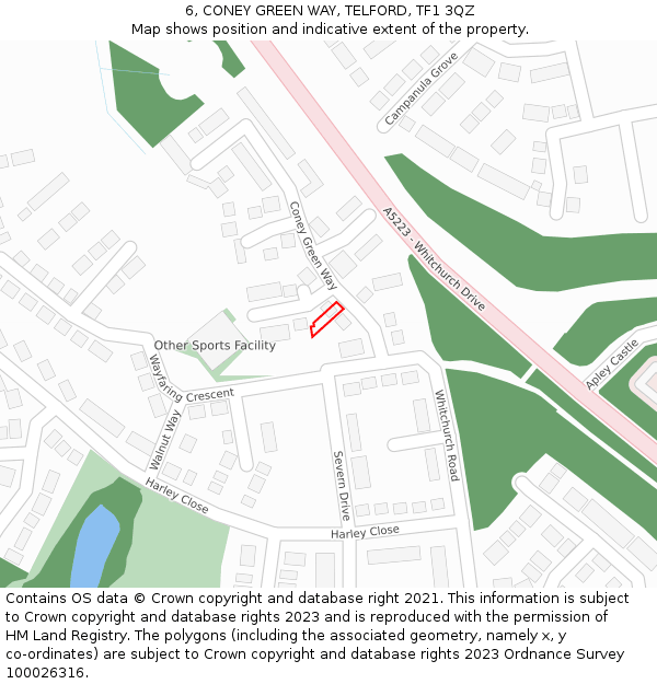 6, CONEY GREEN WAY, TELFORD, TF1 3QZ: Location map and indicative extent of plot