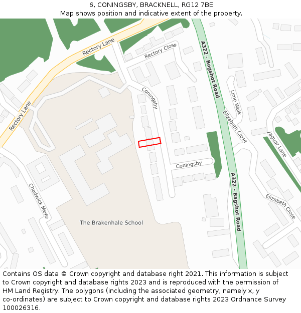 6, CONINGSBY, BRACKNELL, RG12 7BE: Location map and indicative extent of plot