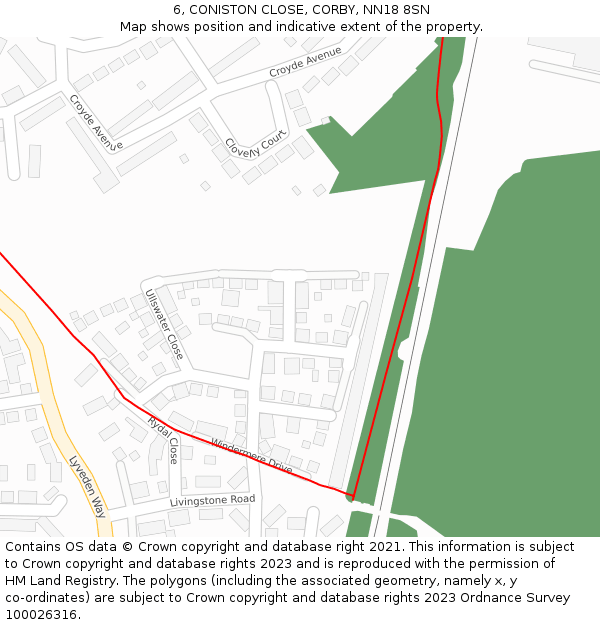 6, CONISTON CLOSE, CORBY, NN18 8SN: Location map and indicative extent of plot