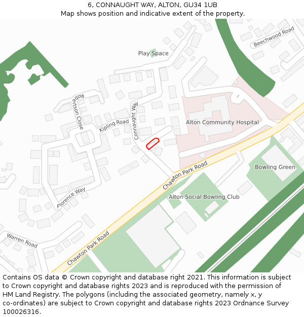 6, CONNAUGHT WAY, ALTON, GU34 1UB: Location map and indicative extent of plot