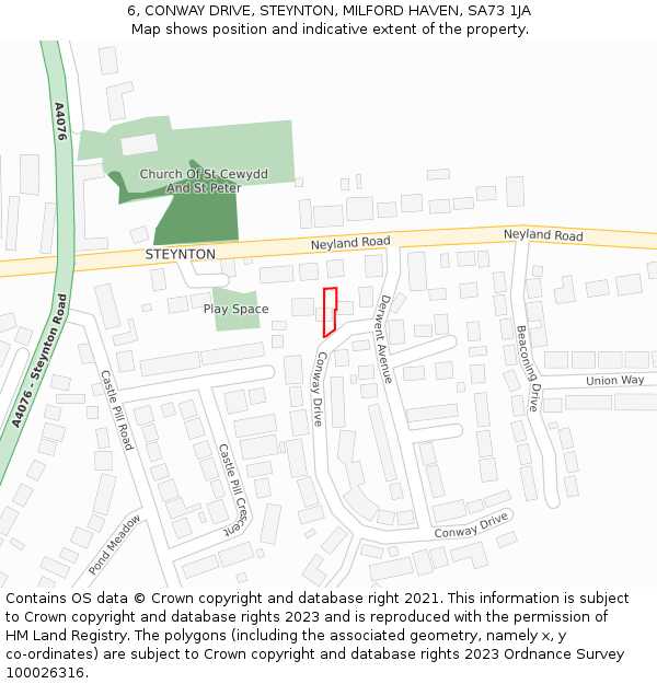 6, CONWAY DRIVE, STEYNTON, MILFORD HAVEN, SA73 1JA: Location map and indicative extent of plot