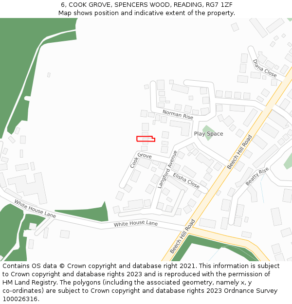 6, COOK GROVE, SPENCERS WOOD, READING, RG7 1ZF: Location map and indicative extent of plot