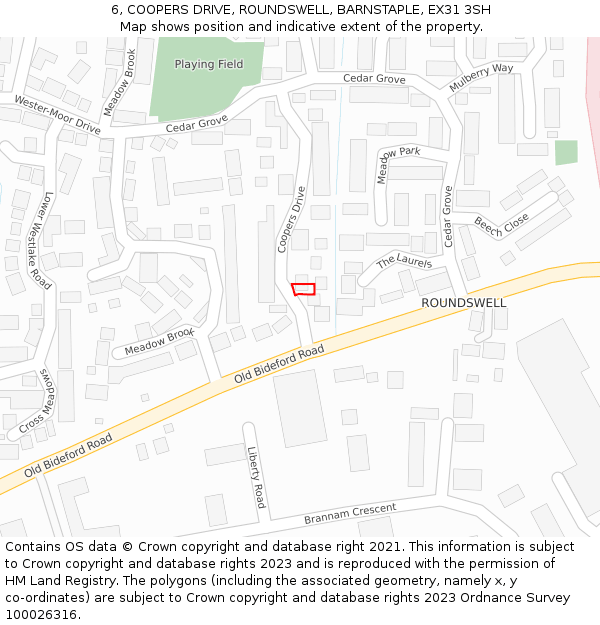 6, COOPERS DRIVE, ROUNDSWELL, BARNSTAPLE, EX31 3SH: Location map and indicative extent of plot