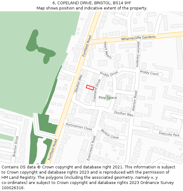 6, COPELAND DRIVE, BRISTOL, BS14 9YF: Location map and indicative extent of plot