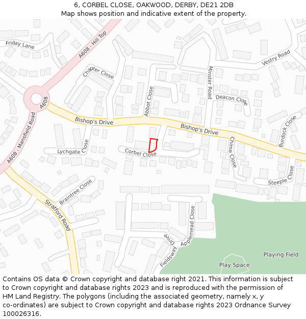 6, CORBEL CLOSE, OAKWOOD, DERBY, DE21 2DB: Location map and indicative extent of plot