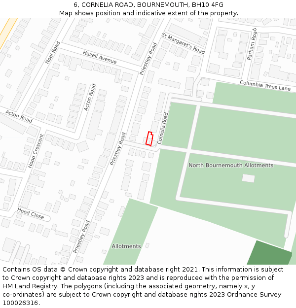 6, CORNELIA ROAD, BOURNEMOUTH, BH10 4FG: Location map and indicative extent of plot