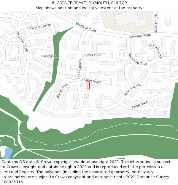 6, CORNER BRAKE, PLYMOUTH, PL6 7QP: Location map and indicative extent of plot