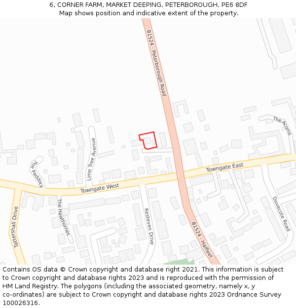 6, CORNER FARM, MARKET DEEPING, PETERBOROUGH, PE6 8DF: Location map and indicative extent of plot