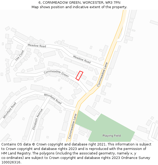 6, CORNMEADOW GREEN, WORCESTER, WR3 7PN: Location map and indicative extent of plot