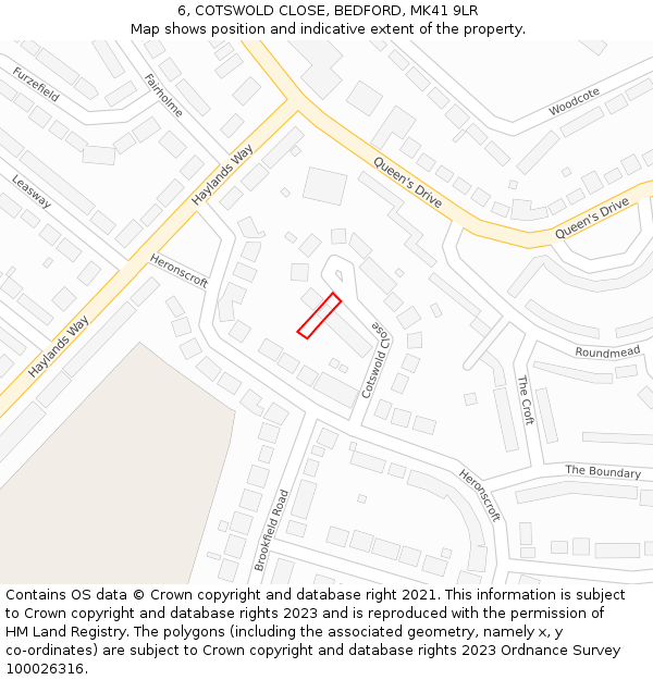 6, COTSWOLD CLOSE, BEDFORD, MK41 9LR: Location map and indicative extent of plot