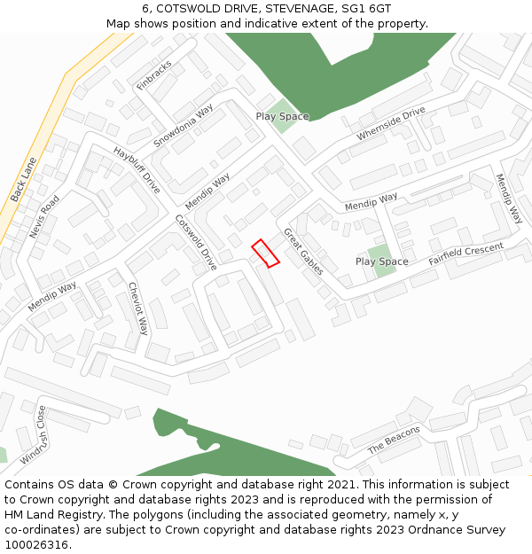 6, COTSWOLD DRIVE, STEVENAGE, SG1 6GT: Location map and indicative extent of plot