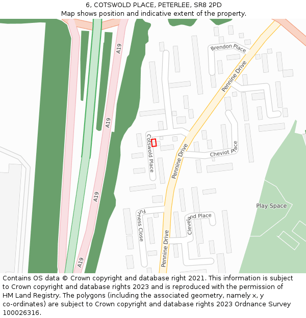 6, COTSWOLD PLACE, PETERLEE, SR8 2PD: Location map and indicative extent of plot