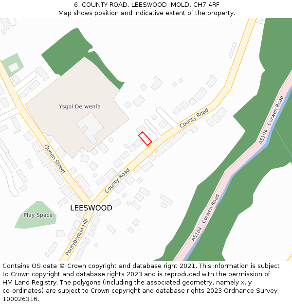 6, COUNTY ROAD, LEESWOOD, MOLD, CH7 4RF: Location map and indicative extent of plot