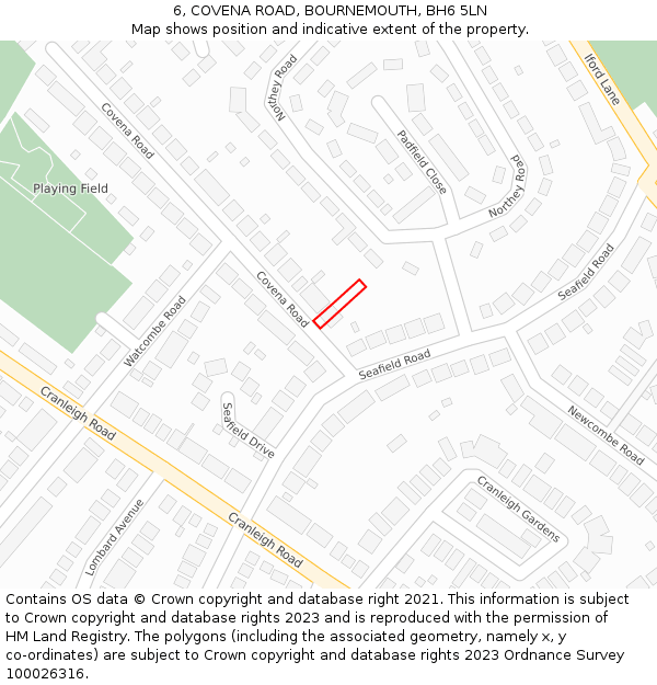 6, COVENA ROAD, BOURNEMOUTH, BH6 5LN: Location map and indicative extent of plot