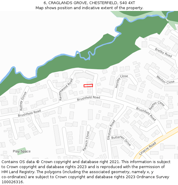 6, CRAGLANDS GROVE, CHESTERFIELD, S40 4XT: Location map and indicative extent of plot