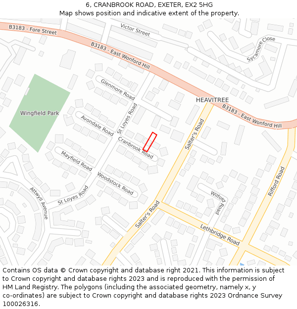6, CRANBROOK ROAD, EXETER, EX2 5HG: Location map and indicative extent of plot