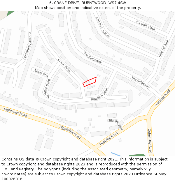 6, CRANE DRIVE, BURNTWOOD, WS7 4SW: Location map and indicative extent of plot