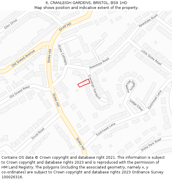6, CRANLEIGH GARDENS, BRISTOL, BS9 1HD: Location map and indicative extent of plot