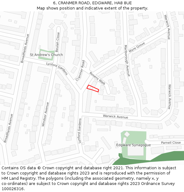 6, CRANMER ROAD, EDGWARE, HA8 8UE: Location map and indicative extent of plot