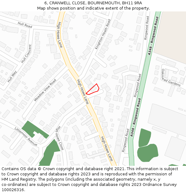 6, CRANWELL CLOSE, BOURNEMOUTH, BH11 9RA: Location map and indicative extent of plot