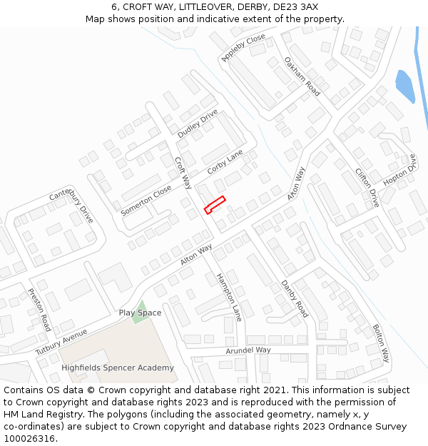 6, CROFT WAY, LITTLEOVER, DERBY, DE23 3AX: Location map and indicative extent of plot