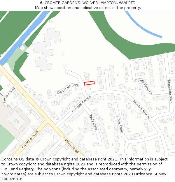 6, CROMER GARDENS, WOLVERHAMPTON, WV6 0TD: Location map and indicative extent of plot