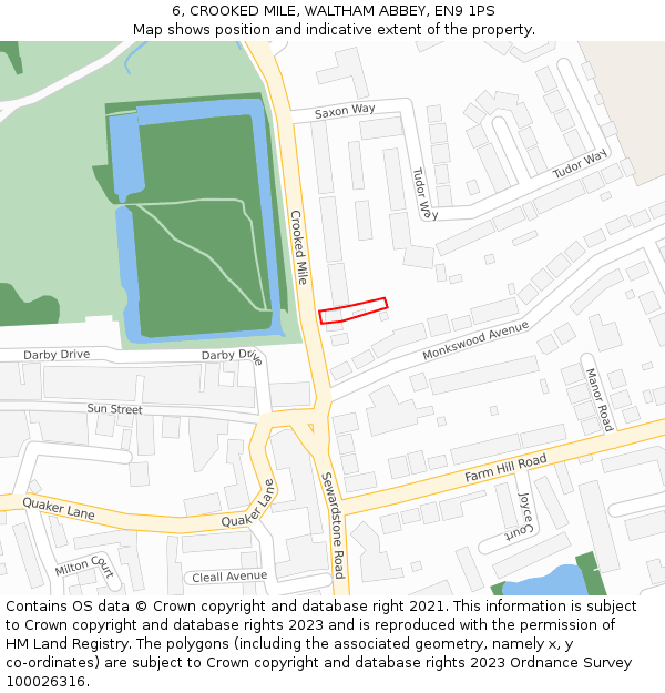 6, CROOKED MILE, WALTHAM ABBEY, EN9 1PS: Location map and indicative extent of plot