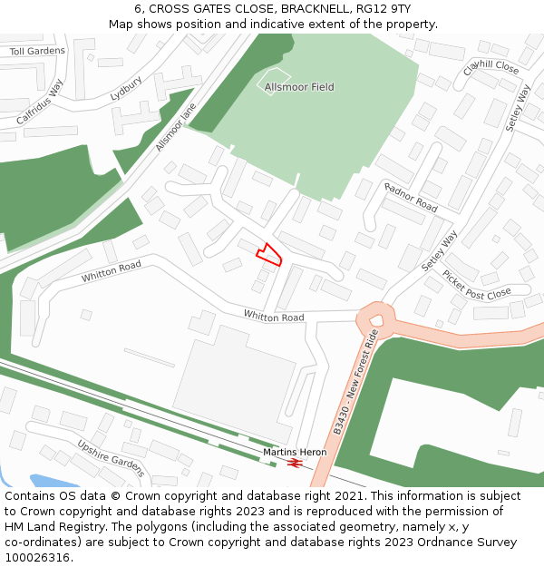 6, CROSS GATES CLOSE, BRACKNELL, RG12 9TY: Location map and indicative extent of plot