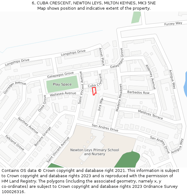 6, CUBA CRESCENT, NEWTON LEYS, MILTON KEYNES, MK3 5NE: Location map and indicative extent of plot