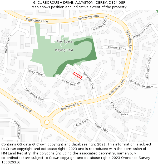 6, CURBOROUGH DRIVE, ALVASTON, DERBY, DE24 0SR: Location map and indicative extent of plot