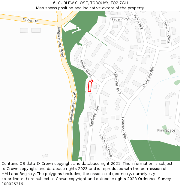 6, CURLEW CLOSE, TORQUAY, TQ2 7GH: Location map and indicative extent of plot