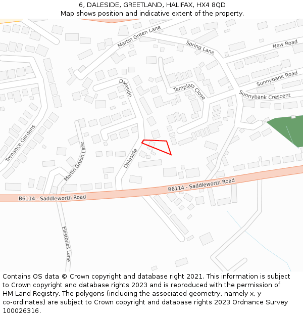 6, DALESIDE, GREETLAND, HALIFAX, HX4 8QD: Location map and indicative extent of plot