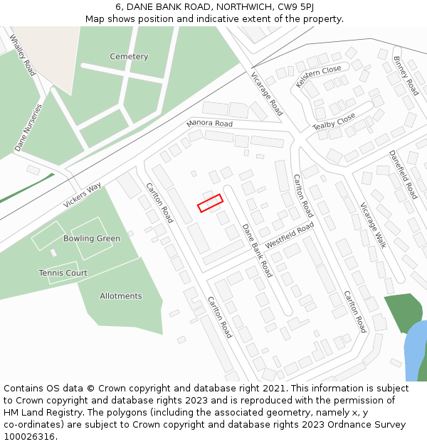 6, DANE BANK ROAD, NORTHWICH, CW9 5PJ: Location map and indicative extent of plot
