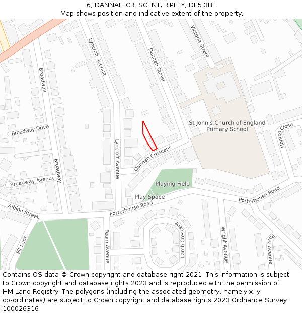 6, DANNAH CRESCENT, RIPLEY, DE5 3BE: Location map and indicative extent of plot