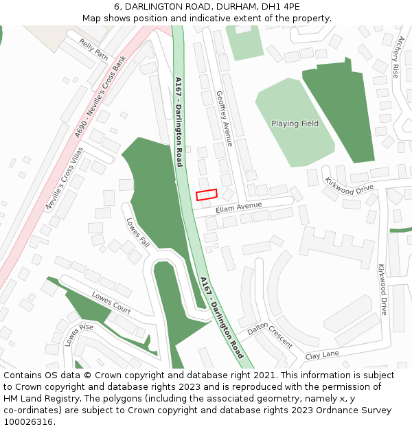 6, DARLINGTON ROAD, DURHAM, DH1 4PE: Location map and indicative extent of plot