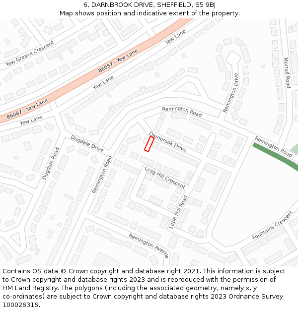 6, DARNBROOK DRIVE, SHEFFIELD, S5 9BJ: Location map and indicative extent of plot