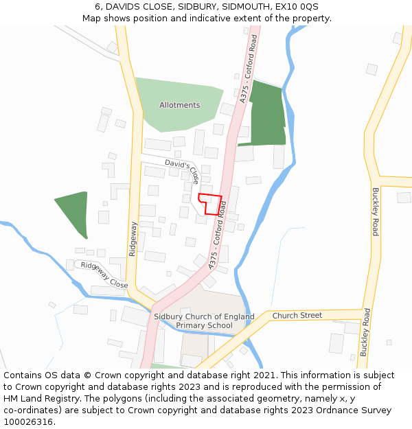6, DAVIDS CLOSE, SIDBURY, SIDMOUTH, EX10 0QS: Location map and indicative extent of plot