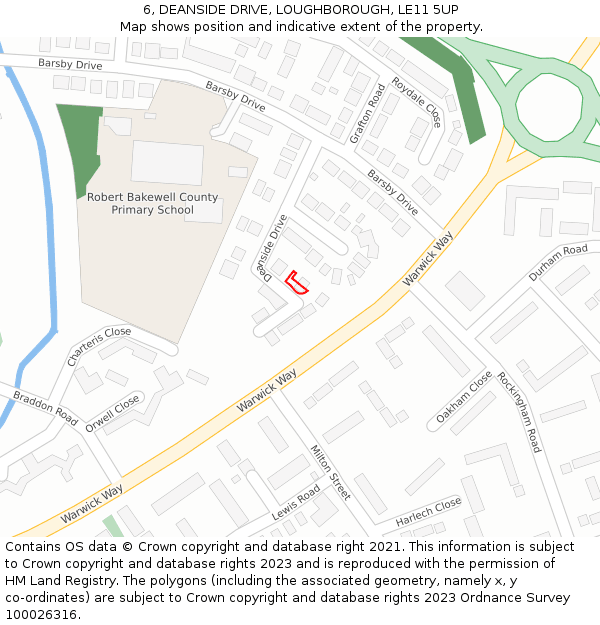 6, DEANSIDE DRIVE, LOUGHBOROUGH, LE11 5UP: Location map and indicative extent of plot