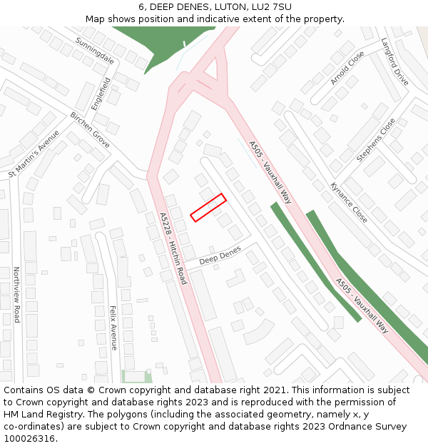 6, DEEP DENES, LUTON, LU2 7SU: Location map and indicative extent of plot
