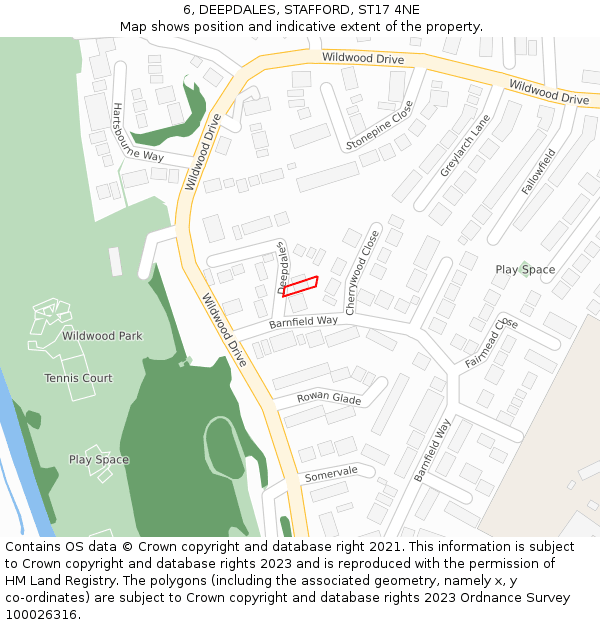 6, DEEPDALES, STAFFORD, ST17 4NE: Location map and indicative extent of plot
