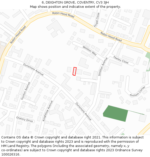 6, DEIGHTON GROVE, COVENTRY, CV3 3JH: Location map and indicative extent of plot