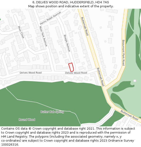 6, DELVES WOOD ROAD, HUDDERSFIELD, HD4 7AS: Location map and indicative extent of plot