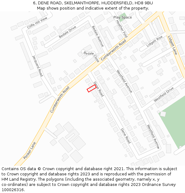 6, DENE ROAD, SKELMANTHORPE, HUDDERSFIELD, HD8 9BU: Location map and indicative extent of plot