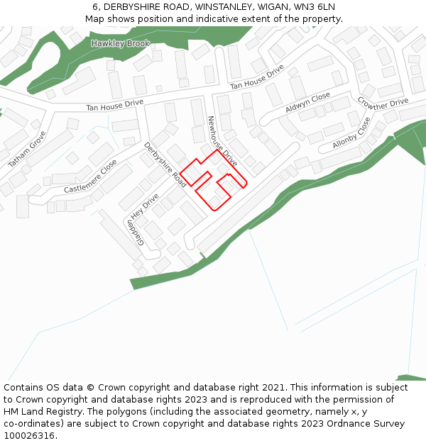 6, DERBYSHIRE ROAD, WINSTANLEY, WIGAN, WN3 6LN: Location map and indicative extent of plot
