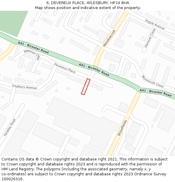6, DEVEREUX PLACE, AYLESBURY, HP19 8HA: Location map and indicative extent of plot