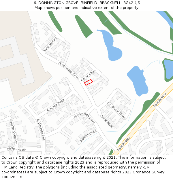 6, DONNINGTON GROVE, BINFIELD, BRACKNELL, RG42 4JS: Location map and indicative extent of plot