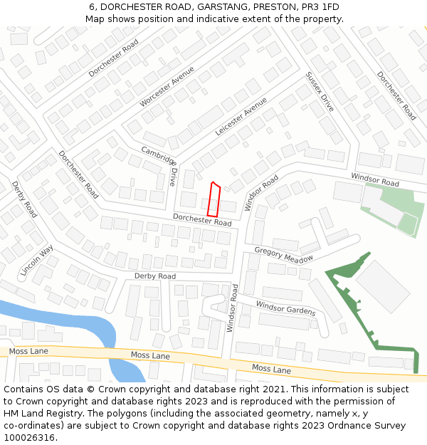 6, DORCHESTER ROAD, GARSTANG, PRESTON, PR3 1FD: Location map and indicative extent of plot